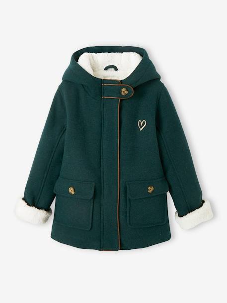 Manteau à capuche en drap de laine fille doublé sherpa chamois+vert foncé 11 - vertbaudet enfant 