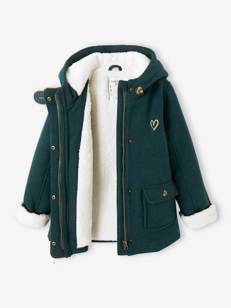 Manteau à capuche en drap de laine fille doublé sherpa chamois+vert foncé 12 - vertbaudet enfant 