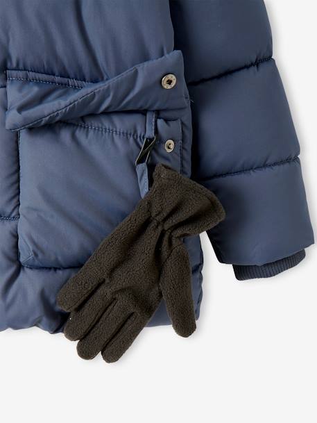 Doudoune à capuche doublée polaire avec gants ou moufles garçon BLEU+MORDORE 5 - vertbaudet enfant 