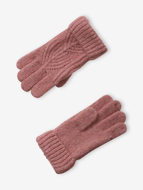 Ensemble fille bonnet, snood, gants en maille fantaisie gris chiné+ROSE 12 - vertbaudet enfant 