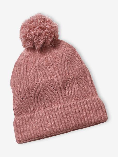 Ensemble fille bonnet, snood, gants en maille fantaisie gris chiné+ROSE 13 - vertbaudet enfant 