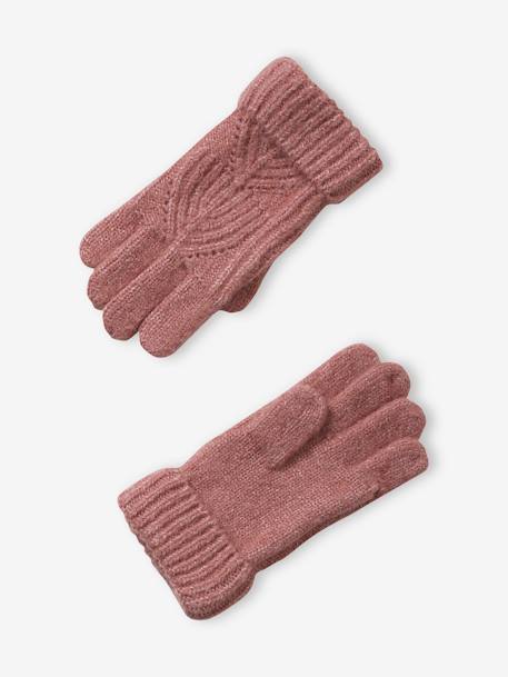 Ensemble fille bonnet, snood, gants en maille fantaisie gris chiné+ROSE 14 - vertbaudet enfant 
