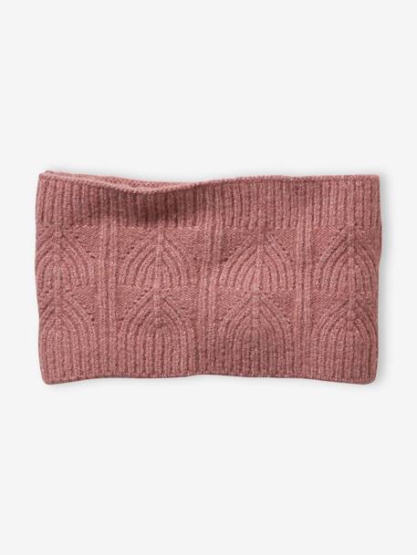 Ensemble fille bonnet, snood, gants en maille fantaisie gris chiné+ROSE 15 - vertbaudet enfant 