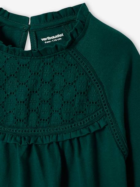 Tee-shirt blouse fille détail broderie anglaise manches longues bleu pâle+écru+marine+mauve+vert foncé 19 - vertbaudet enfant 