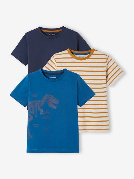 Lot de 3 T-shirts Basics garçon manches courtes LOT BLEU PAON+lot jaune+lot mastic+lot rouge+lot vert 1 - vertbaudet enfant 