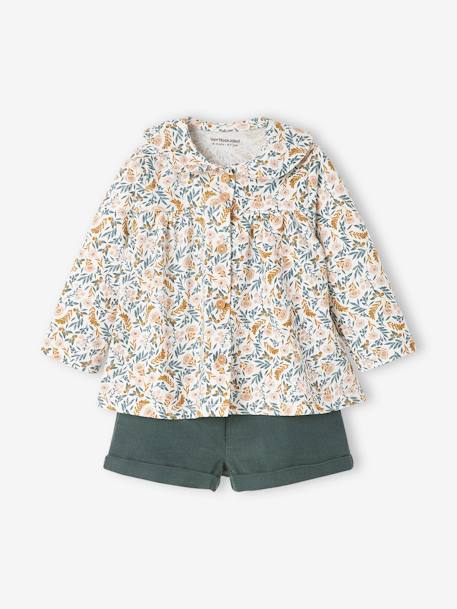 Ensemble 3 pièces bébé fille tee-shirt, short velours et bandeau vert foncé 2 - vertbaudet enfant 