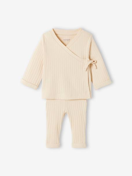 Ensemble en maille côtelée T-shirt et pantalon bébé sable 1 - vertbaudet enfant 