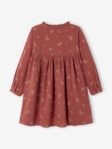 Robe en gaze de coton détails fantaisie fille beige+bleu grisé+bordeaux imprimé+rouge+vert imprimé 10 - vertbaudet enfant 