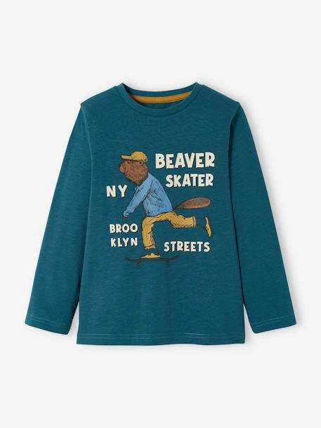 T-shirt fun motif animal crayonné garçon Oeko-Tex® BLEU CANARD+Caramel+gris Chiné MOYEN 3 - vertbaudet enfant 
