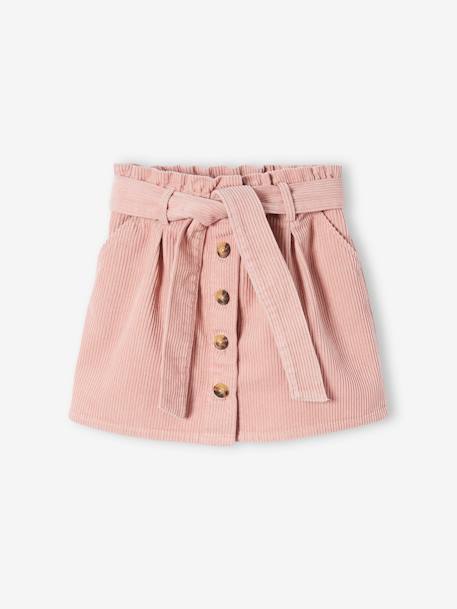 Jupe style paperbag en velours côtelé fille rose blush - Vertbaudet