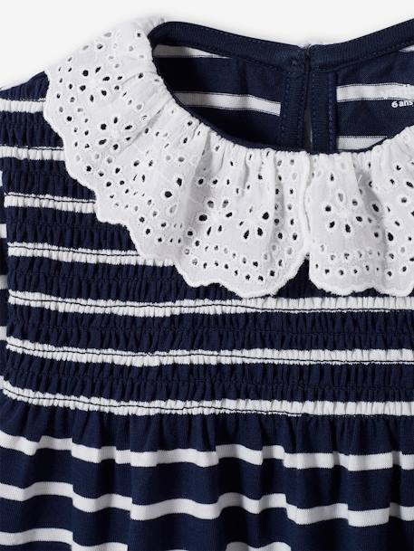 T-shirt Fille Manches à Volants Broderie Anglaise - 100% Coton, Poche Fleurie - Look Romantique Et Printanier