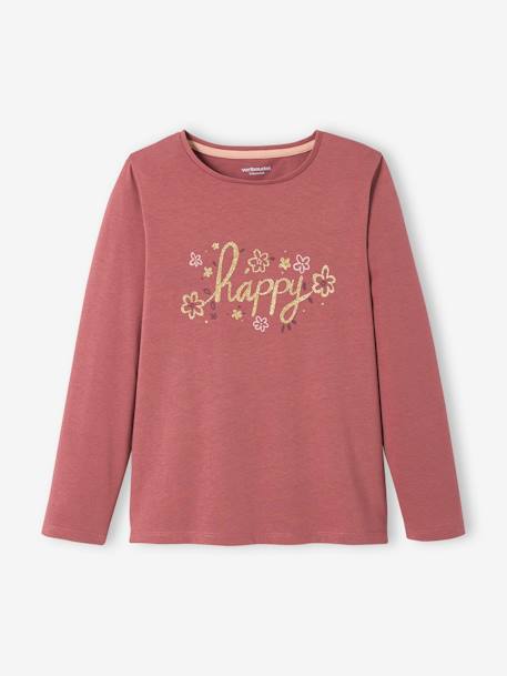 Tee-shirt à message Basics fille corail+écru+marron foncé+rose+vert sauge 12 - vertbaudet enfant 