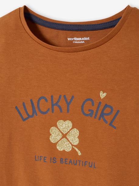 Tee-shirt à message Basics fille corail+écru+marron foncé+rose+vert sauge 11 - vertbaudet enfant 