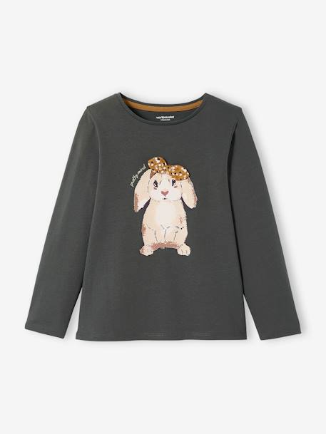 Tee-shirt fantaisie fille manches longues gris foncé+marine 1 - vertbaudet enfant 