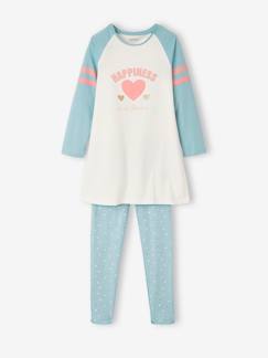 Fille-Pyjama, surpyjama-Chemise de nuit "happiness" + legging imprimé coeurs