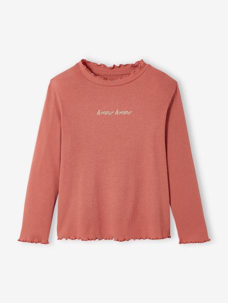 T-shirt côtelé fille finitions fantaisie encre+rose foncé 4 - vertbaudet enfant 