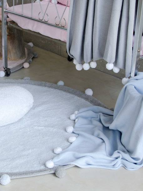 Tapis coton lavable rond avec pompons LORENA CANALS bleu grisé+rose 4 - vertbaudet enfant 