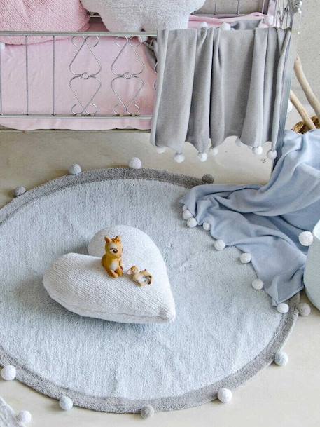 Tapis coton lavable rond avec pompons LORENA CANALS bleu grisé+rose 2 - vertbaudet enfant 