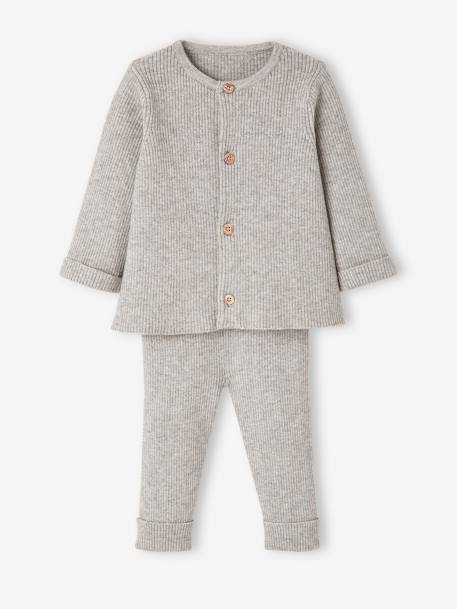 Ensemble bébé mixte gilet pantalon en tricot blanc+gris clair chiné+vert d'eau+vert sauge 10 - vertbaudet enfant 