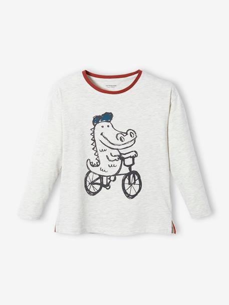 Tee-shirt motif ludique crocodile garçon BEIGE CHINE 1 - vertbaudet enfant 