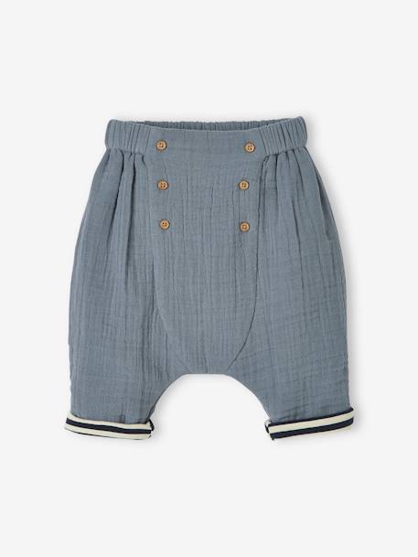 Pantalon en gaze de coton bébé doublure rayée naissance bleu gris 4 - vertbaudet enfant 