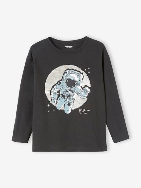 T-shirt à sequins réversibles garçon GRIS ANTHRACITE+gris chiné 2 - vertbaudet enfant 