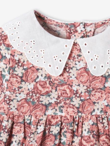 Robe romantique bébé col en broderie anglaise rose imprimé 3 - vertbaudet enfant 