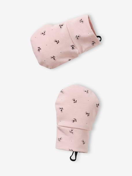 Ensemble bonnet + moufles + foulard bébé fille en maille imprimée personnalisable bois de rose 4 - vertbaudet enfant 