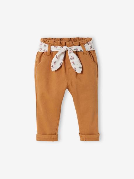 Pantalon avec ceinture en tissu bébé chaudron+vert grisé 1 - vertbaudet enfant 