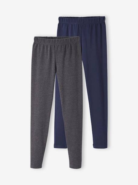 Lot de 2 leggings fille Basics anthracite+écru+gris chiné+noir+lot gris anthracite + bleu mar 22 - vertbaudet enfant 