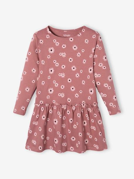 Robe Basics imprimée fille manches longues marron imprimé+rose imprimé+rose poudré 10 - vertbaudet enfant 