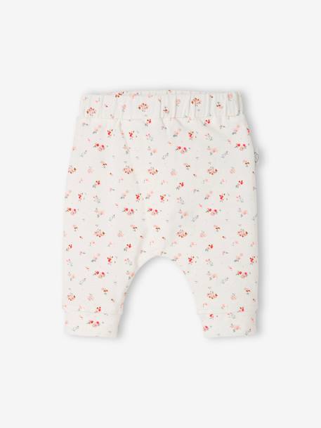 Pantalon naissance en maille souple BASICS Blanc imprimer fleuris+encre+ivoire+rose poudre 1 - vertbaudet enfant 