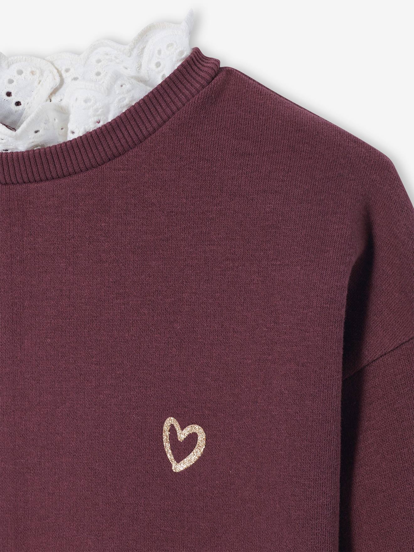 Sweat Fille à Noeud En Sequins - Couleur Prune Taille 14 Ans - Sweat Fantaisie Manches Longues - Molleton Doudou