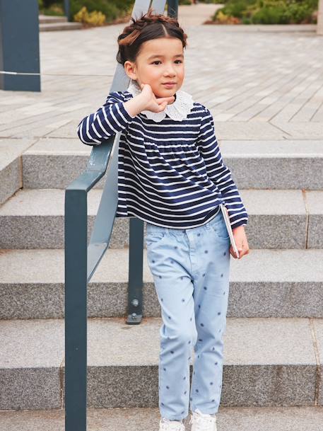 T-shirt blouse col en broderie anglaise fille marine rayé+rose poudré 7 - vertbaudet enfant 