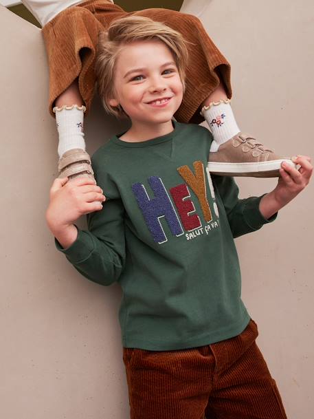 Tee-shirt effet sweat message en bouclettes garçon vert forêt 1 - vertbaudet enfant 