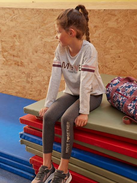 Legging sport Basics fille inscription métallisée gris foncé chine+rose 2 - vertbaudet enfant 