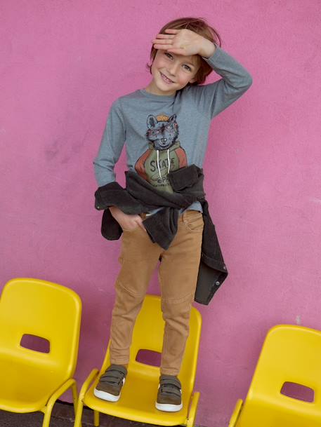 T-shirt animal crayonné garçon caramel+gris Chiné MOYEN+kaki 8 - vertbaudet enfant 