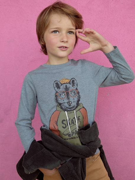 T-shirt animal crayonné garçon caramel+gris Chiné MOYEN+kaki 4 - vertbaudet enfant 