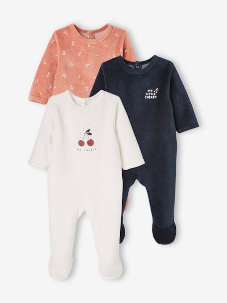 Lot de 3 pyjamas en velours bébé ouverture dos BASICS lot blush foncé+lot curcuma+lot ivoire 1 - vertbaudet enfant 