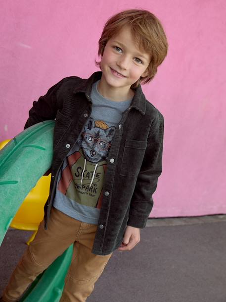 T-shirt animal crayonné garçon caramel+gris Chiné MOYEN+kaki 9 - vertbaudet enfant 