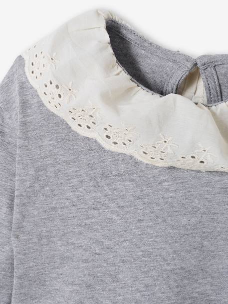T-shirt avec col en broderie anglaise bébé gris chiné 2 - vertbaudet enfant 