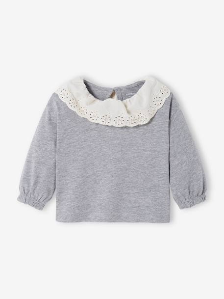 T-shirt avec col en broderie anglaise bébé gris chiné 1 - vertbaudet enfant 