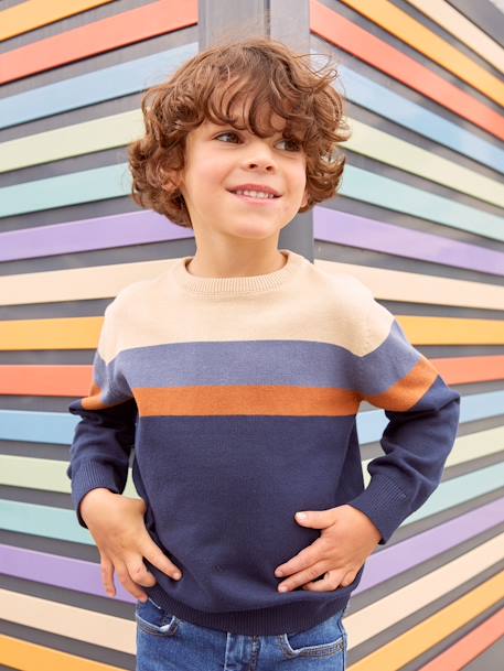 Pull colorblock rayé garçon maille fine  - vertbaudet enfant