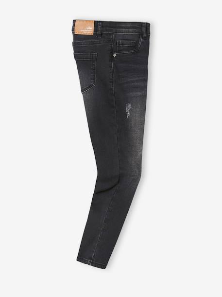 Jean slim MorphologiK fille tour de hanches LARGE avec usures BLEU FONCE DELAVE+denim black+DENIM GREY 8 - vertbaudet enfant 