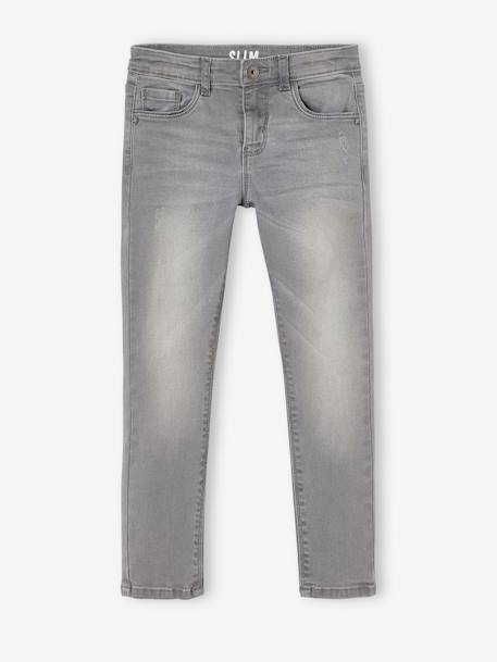Jean slim MorphologiK fille tour de hanches LARGE avec usures BLEU FONCE DELAVE+denim black+DENIM GREY 12 - vertbaudet enfant 
