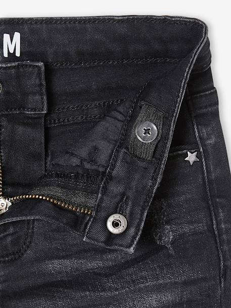 Jean slim MorphologiK fille tour de hanches LARGE avec usures BLEU FONCE DELAVE+denim black+DENIM GREY 10 - vertbaudet enfant 
