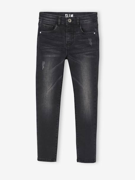 Jean slim MorphologiK fille tour de hanches LARGE avec usures BLEU FONCE DELAVE+denim black+DENIM GREY 7 - vertbaudet enfant 