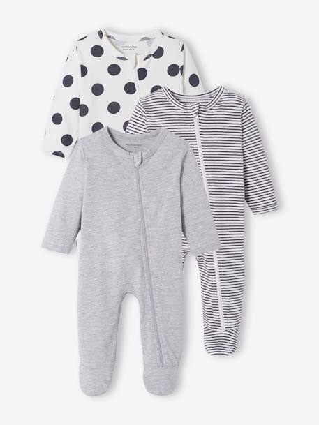 Lot de 3 pyjamas bébé en jersey ouverture zippée BASICS lot anthracite+lot ivoire+lot moutarde 1 - vertbaudet enfant 
