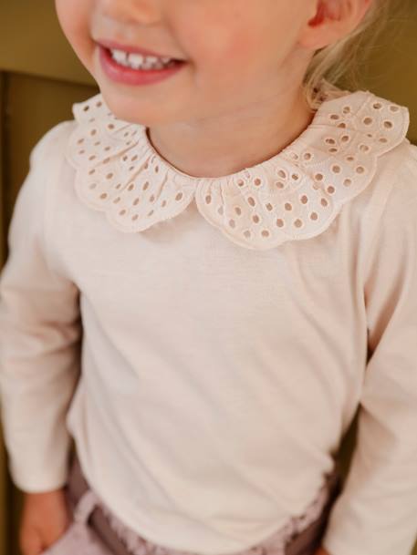 T-shirt bébé col brodé manches longues beige clair+rayé marine+rayé rouge 2 - vertbaudet enfant 