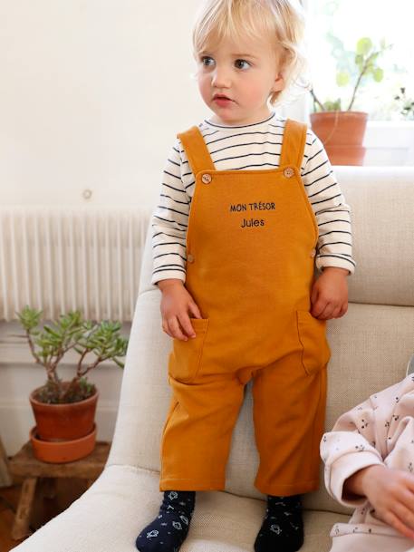 Ensemble bébé T-shirt et salopette en molleton personnalisable caramel+gris chiné 1 - vertbaudet enfant 